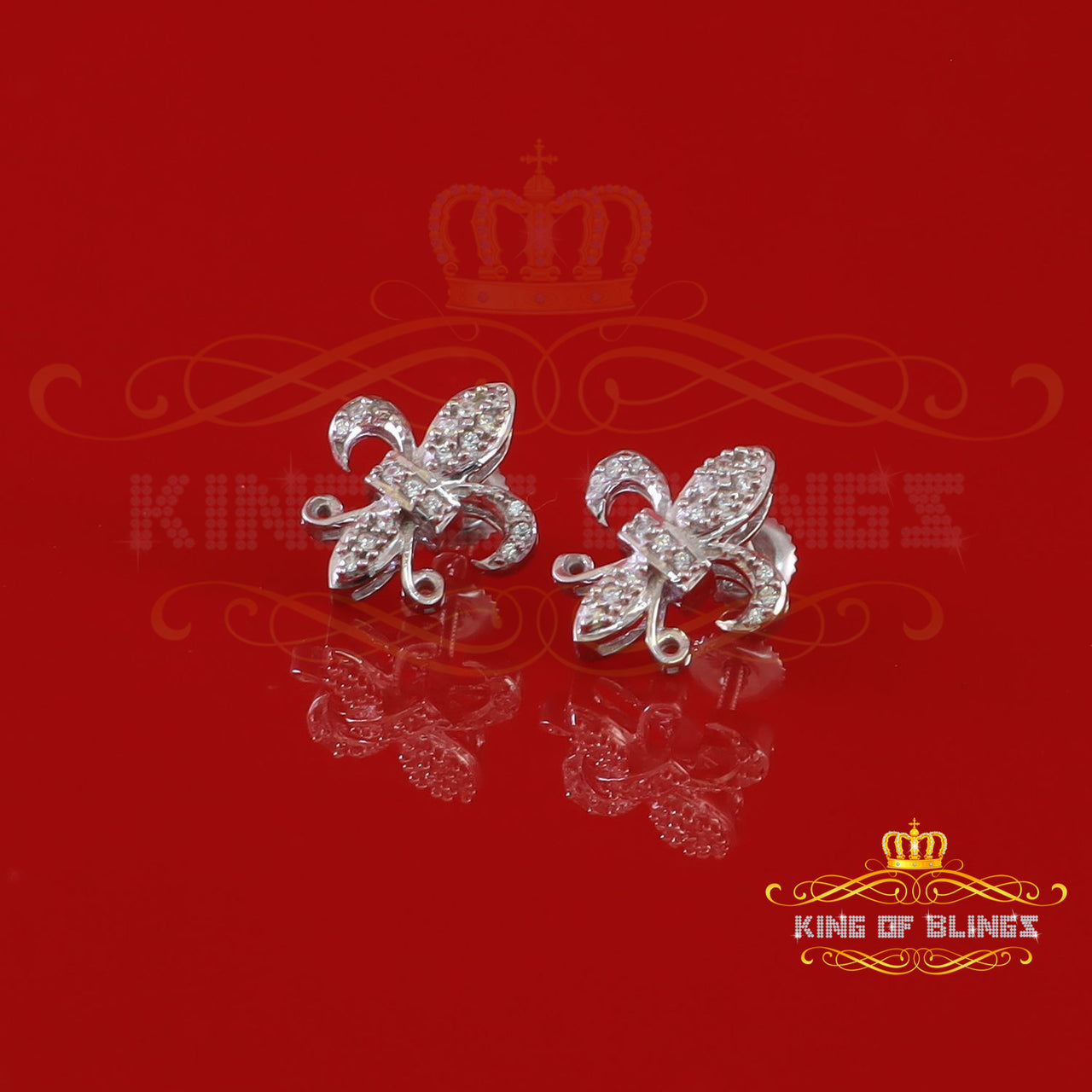 King of Bling's White 0.35ct Cubic Zirconia 925 Silver Men's & Women's Fleur de Lis Earrings