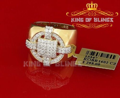 King Of Bling's Yellow Silver Square 1.70ct Cubic Zirconia Men's Adjustable Ring From SZ 9 to 11 KING OF BLINGS