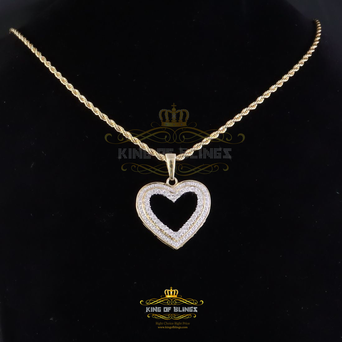 King Of Bling's HEART Yellow Valentine Real 0.10ct Diamond Silver Charm Fashion Necklace Pendant