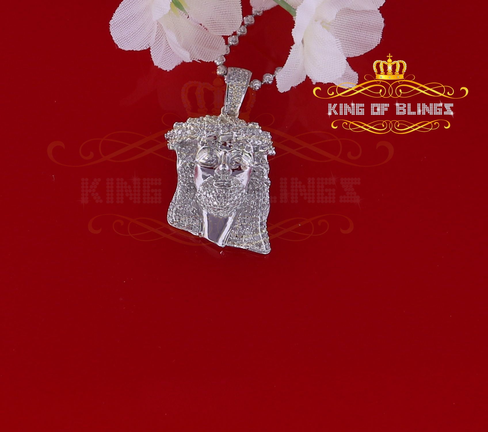 King Of Bling's Real 0.33ct Diamond Sterling Silver 'JESUS FACE' White Charm Necklace Pendant KING OF BLINGS