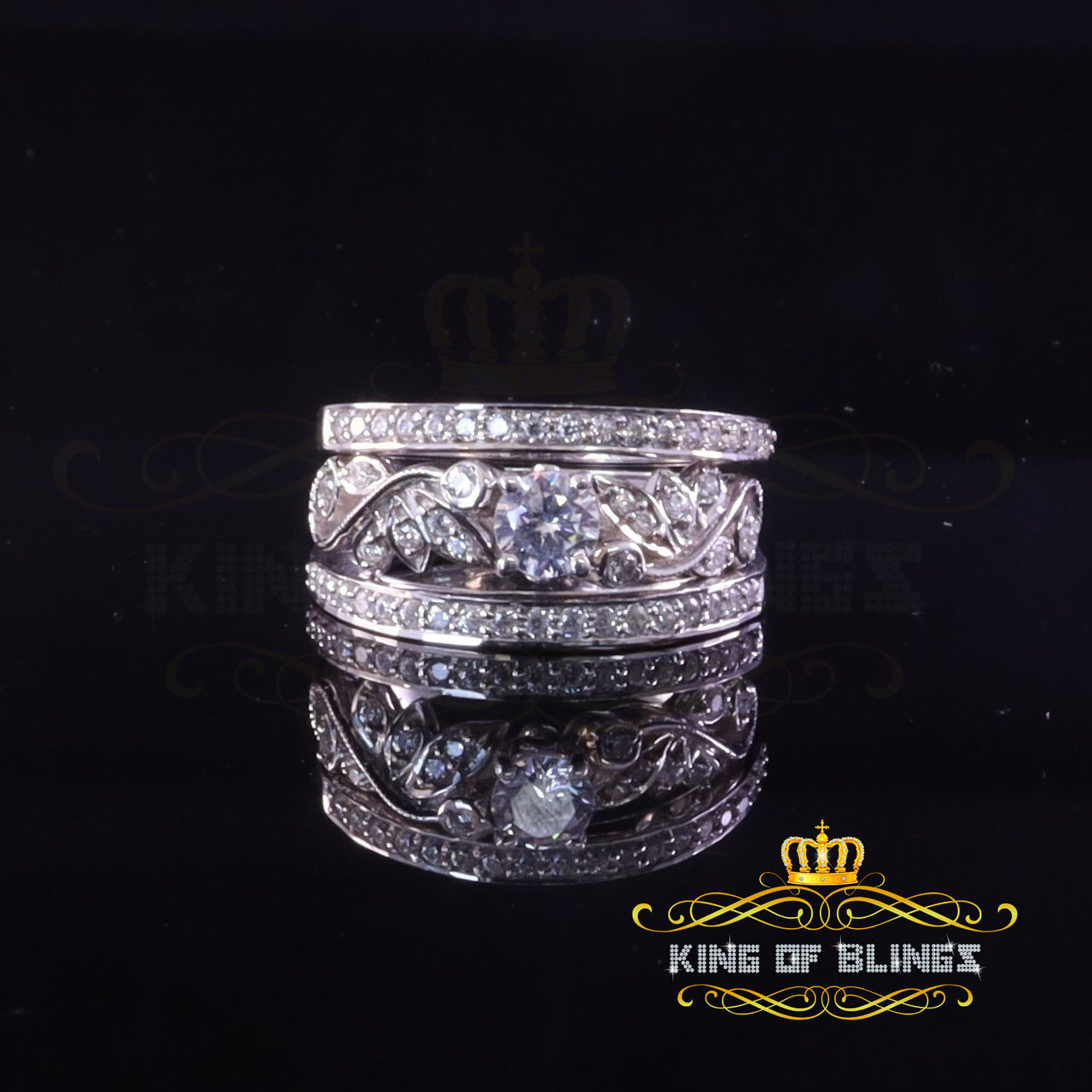 King Of Bling's2.25ct Cubic Zirconia White 925 Sterling Silver Women 3PC Bridal Ring Size 7