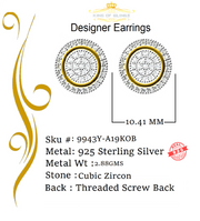 King of Bling's Elegant Yellow 925 Silver Screw Back 0.69ct Cubic Zirconia Round Women Earrings KING OF BLINGS