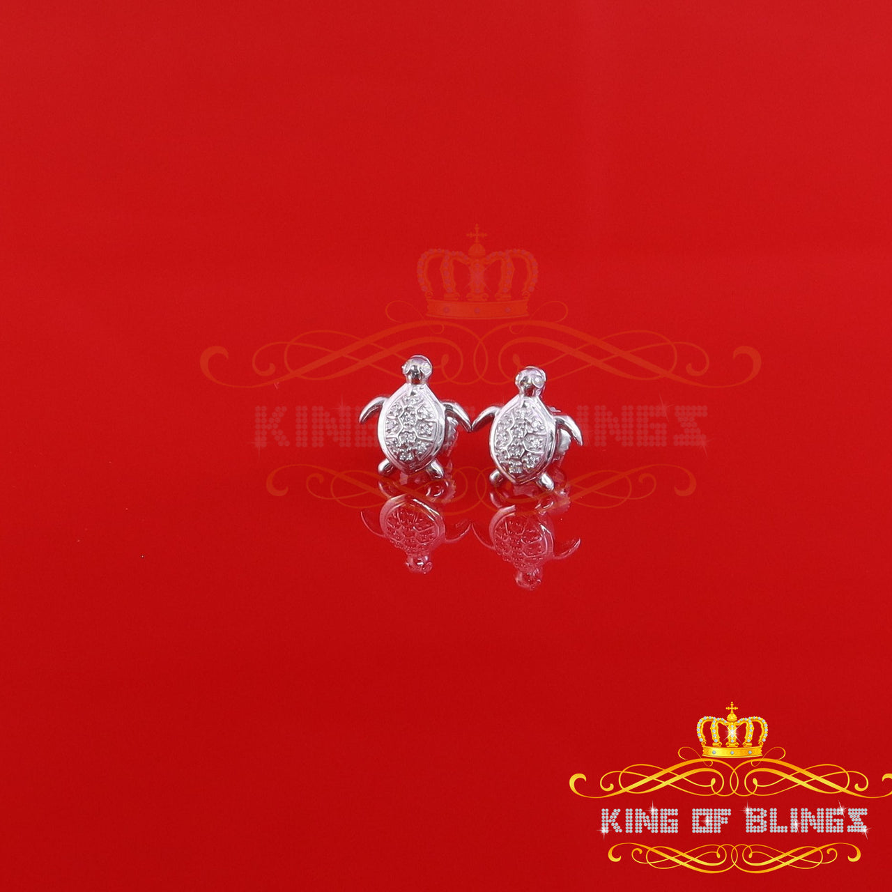 King of Bling's Women's 0.14ct Cubic Zirconia Turtle Stud Earrings White 925 Sterling Silver