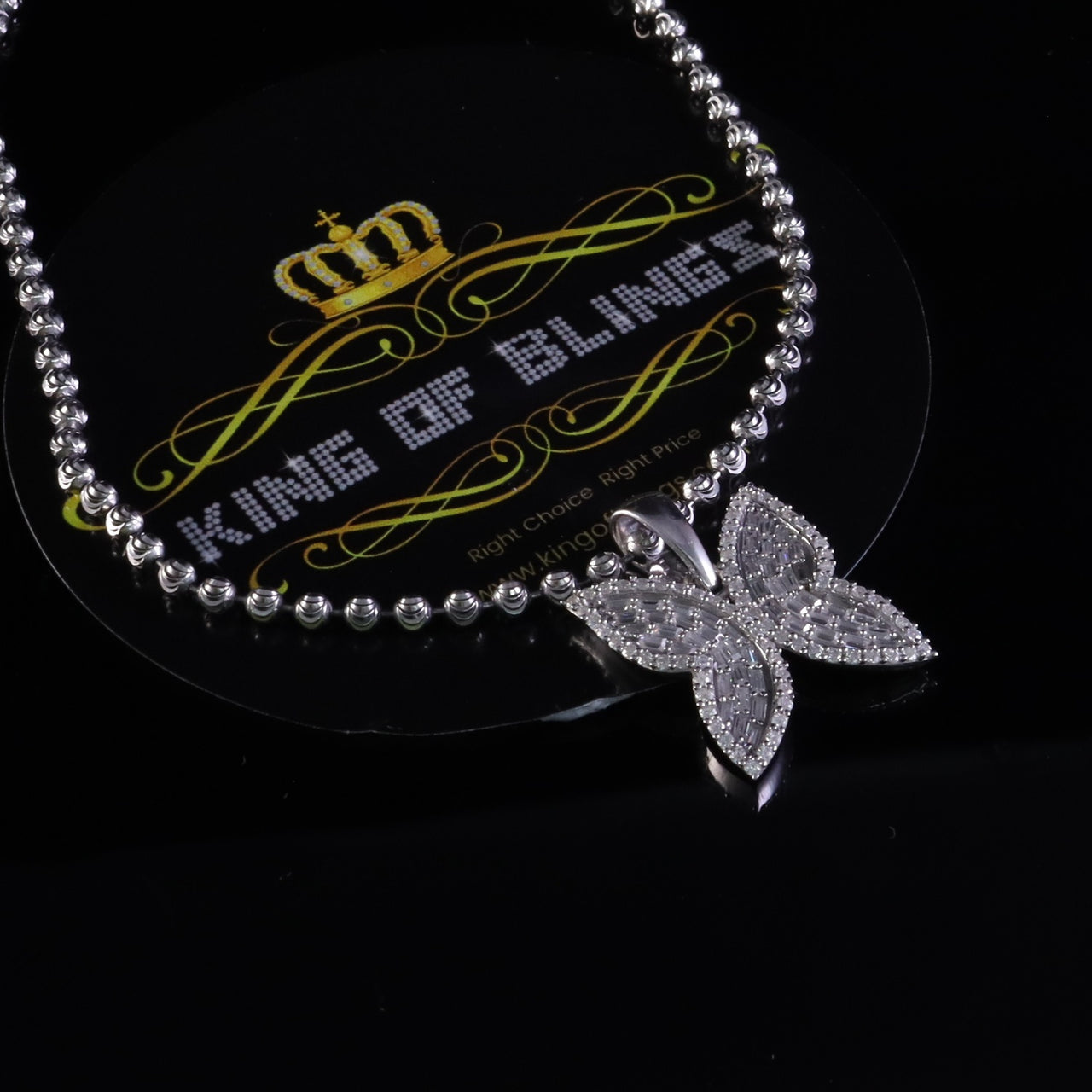 King Of Bling's Men's/Womens 925 Silver White 1.50ct VVS 'D' Moissanite Butterfly Pendant KING OF BLINGS