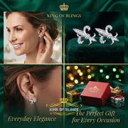 King of Bling's 925 White Silver Fleur de Lis Screw Back 0.25ct Cubic Zirconia Ladies Earrings KING OF BLINGS