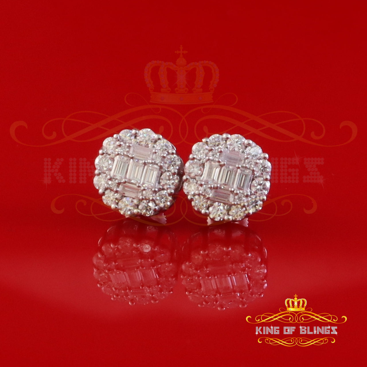 King of Bling's Men's/Womens White Silver 1.50ct VVS 'D' Moissanite Round Stud Earrings King of Blings