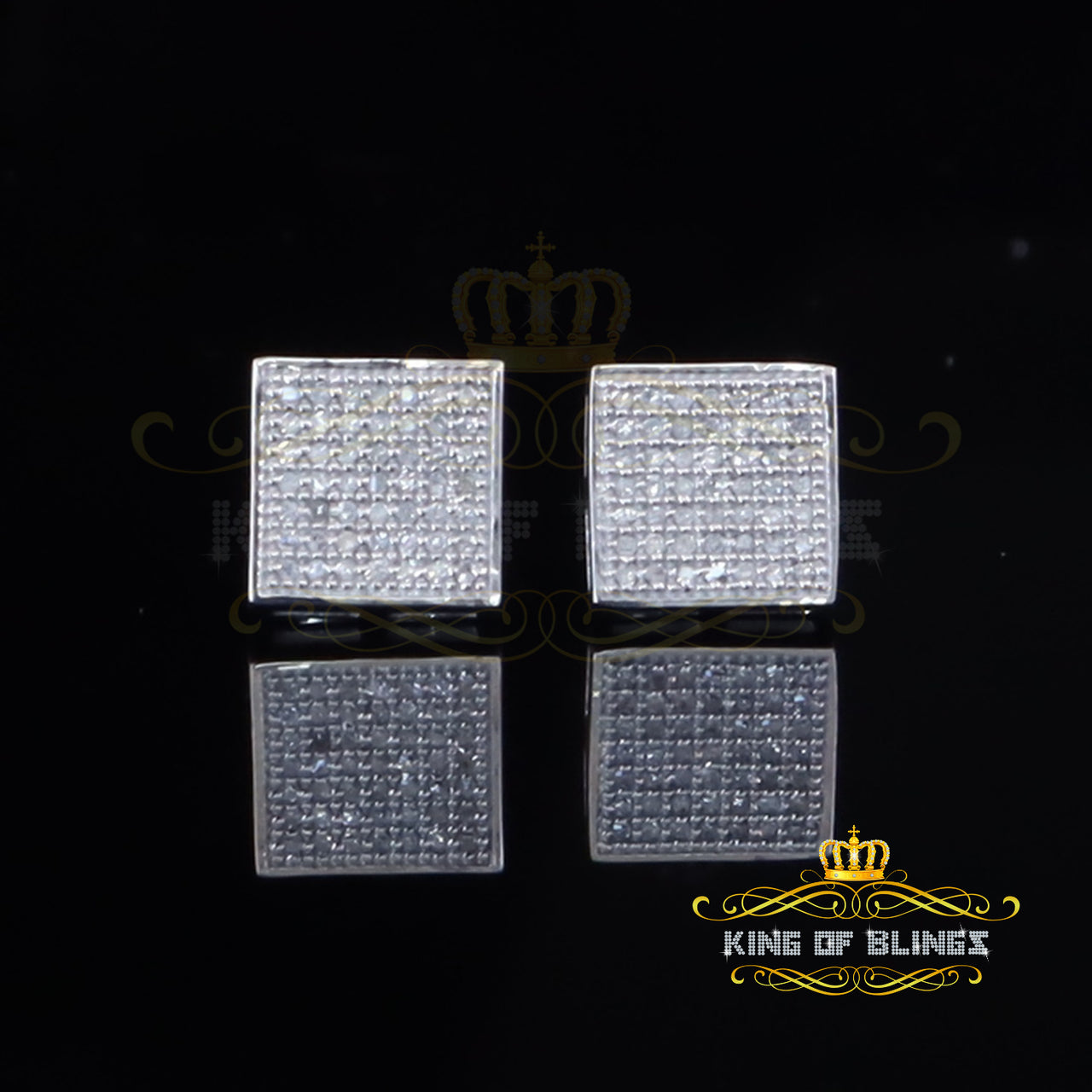 King Of Bling's 925 Sterling Silver Diamond White 0.25ct Princess Shape Stud Earring For Womens
