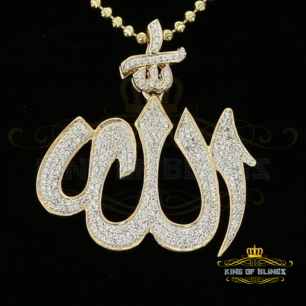 Promising Yellow Sterling Silver Allah Shape Pendant with 2.77ct Cubic Zirconia KING OF BLINGS