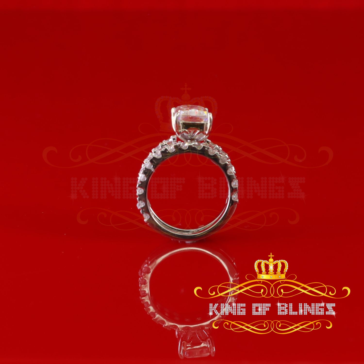 King of Bling's 925 Silver Mens/Women Bridal Rings Emerald Shape Size 8 White 7.00ct Moissanite KING OF BLINGS