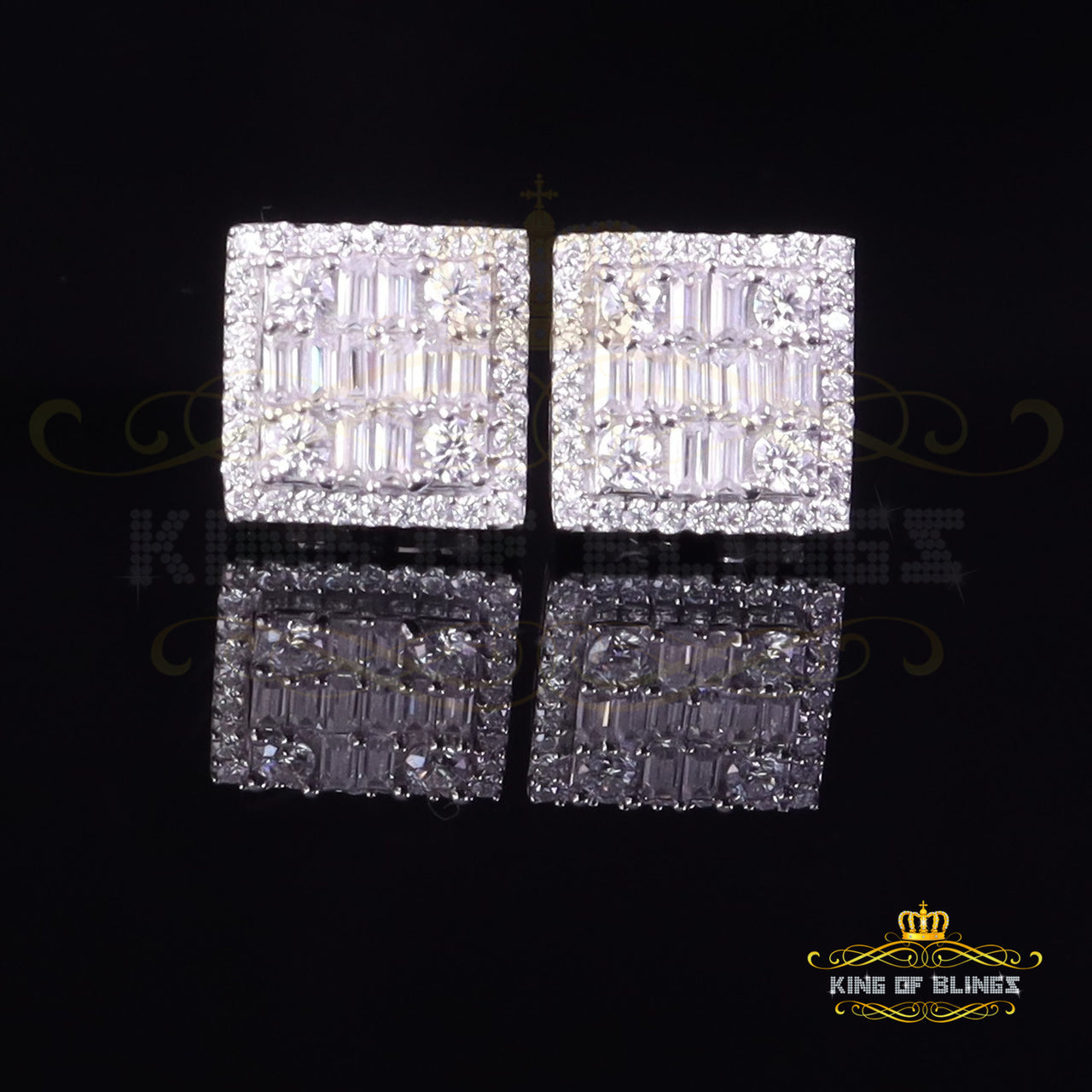 King of Bling's Men's/Women's 925 Silver White 1.00ct VVS 'D' Moissanite Square Stud Earrings KING OF BLINGS