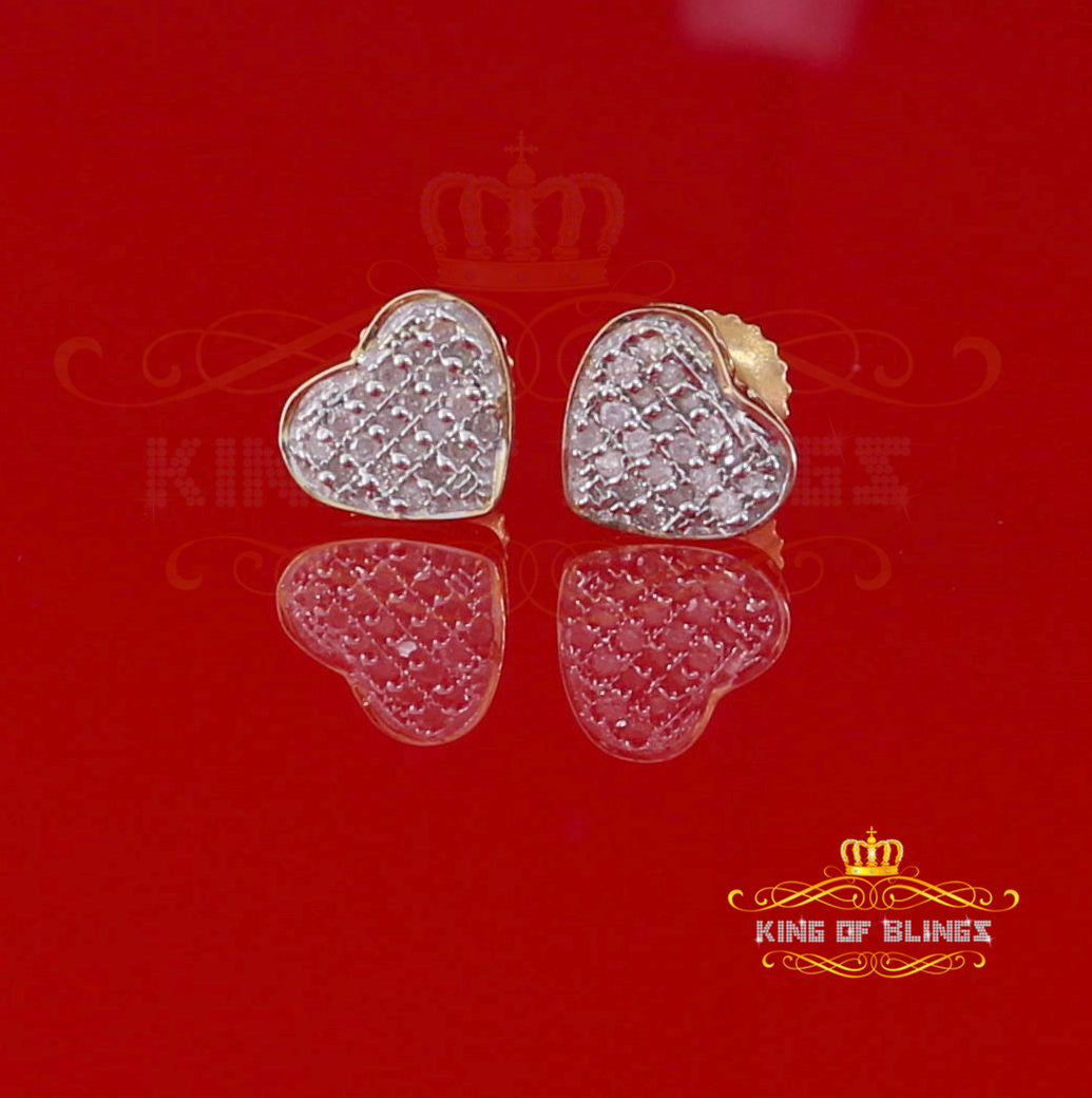 King of Blings-925 Sterling Silver 0.10ct Diamond Heart Earrings For Women Yellow Stud For Men