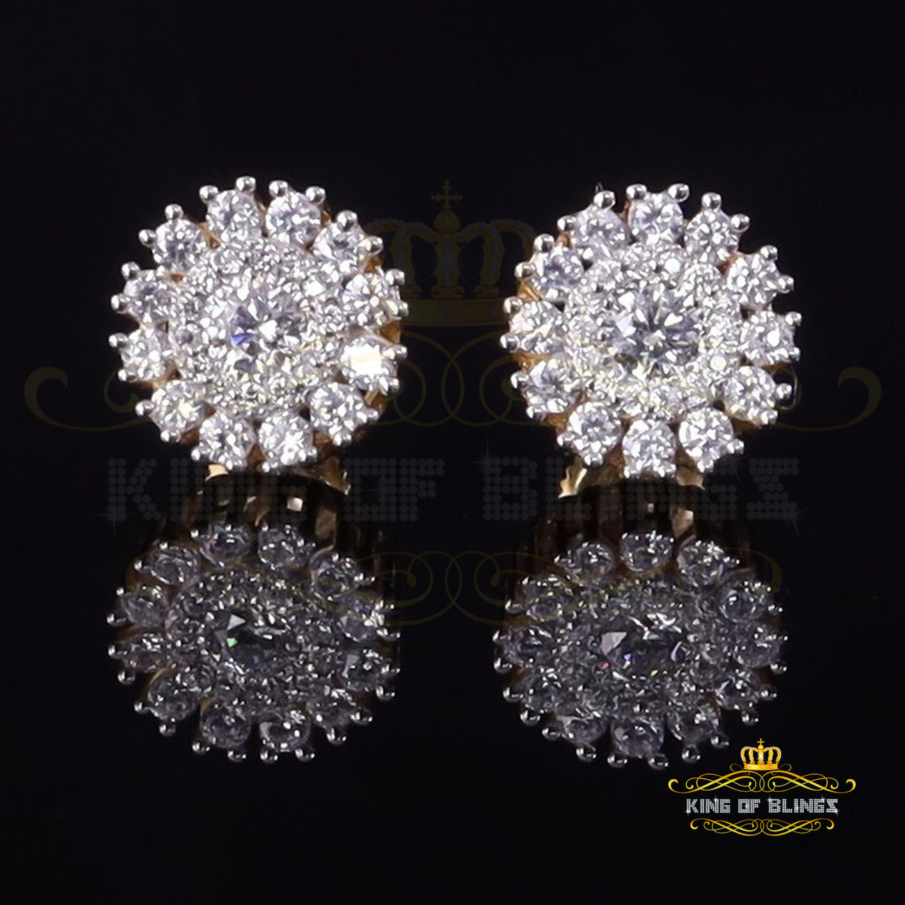King of Bling's 1.28ct Cubic Zirconia Yellow 925 Sterling Silver For Men's/Womens Round Earrings KING OF BLINGS