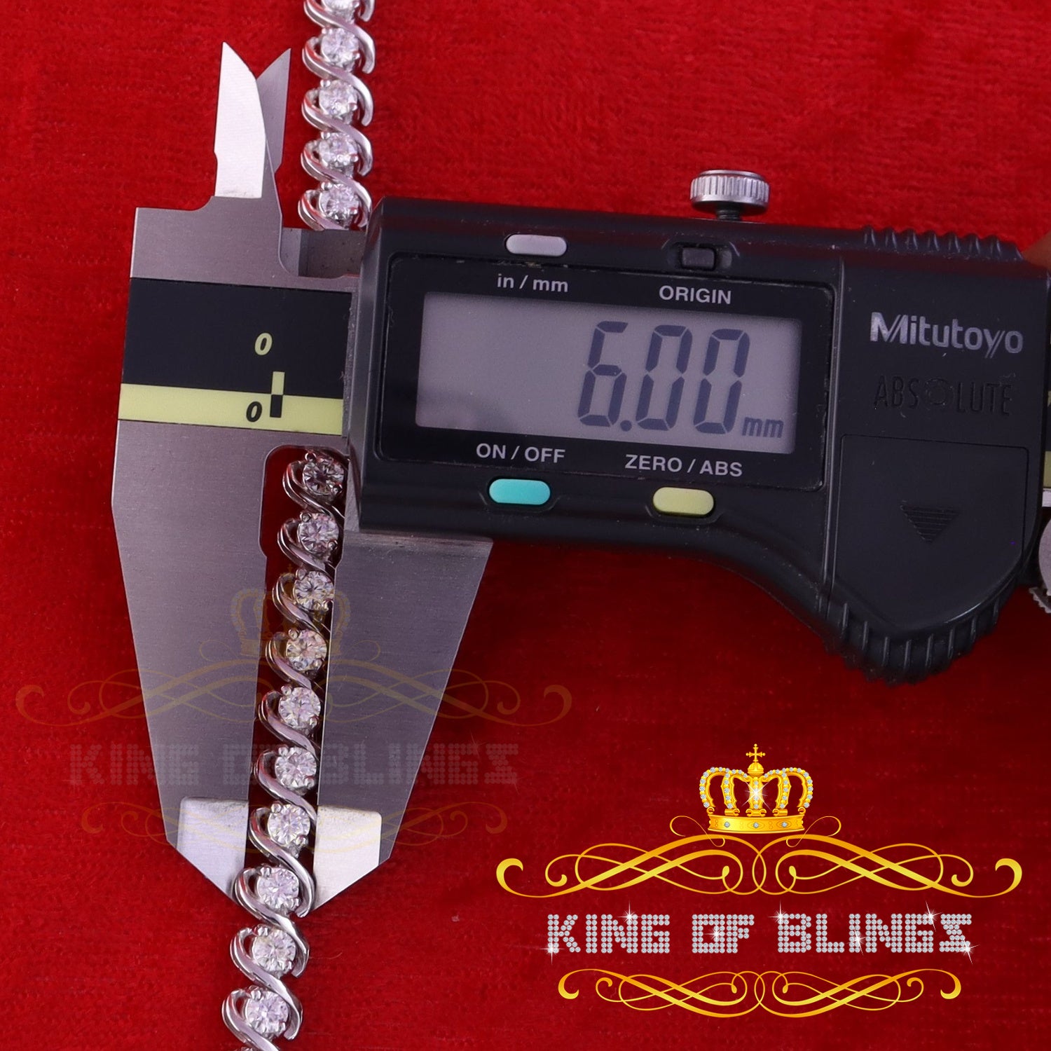 925 Silver White 20ct Moissanite Tennis Men's Necklace size 21.5 inch & Widt 6mm KING OF BLINGS