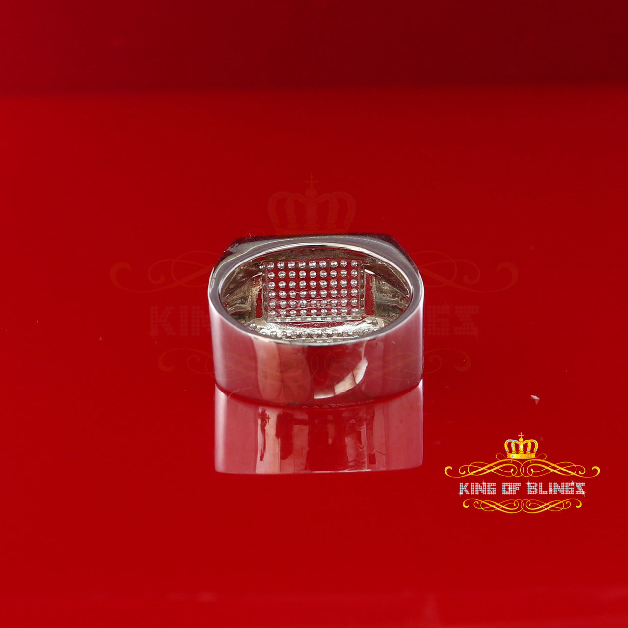 King Of Bling'sWhite Silver 0.85ct Cubic Zirconia Fashion Luxury Rectangle Men's Rings Size10