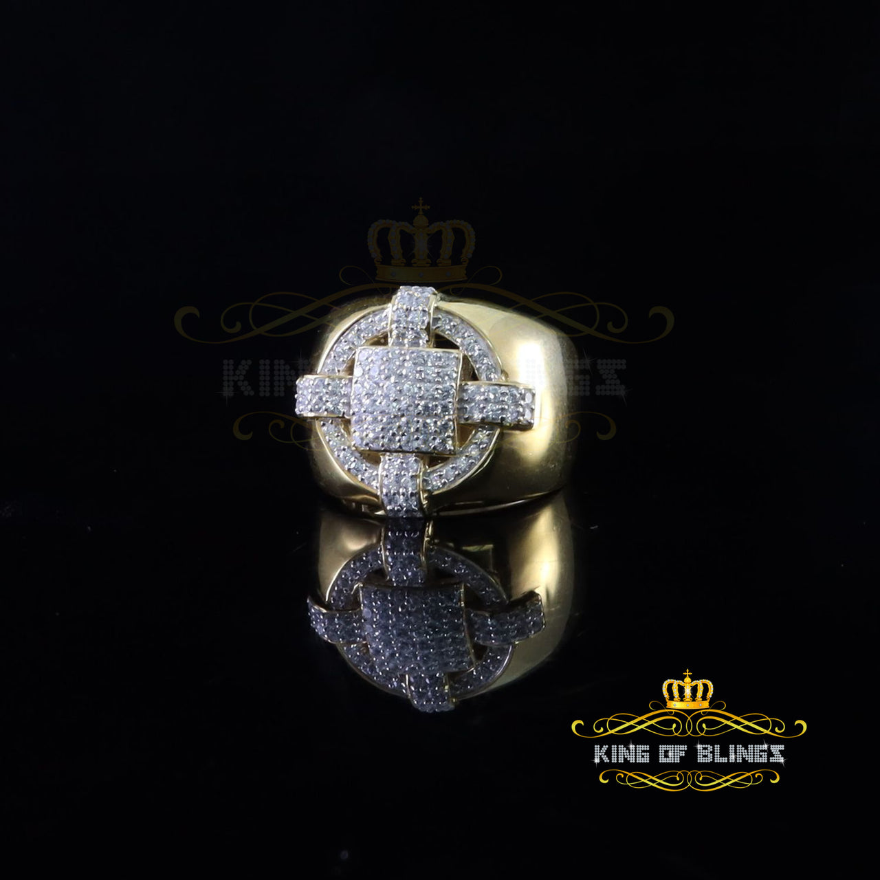 King Of Bling's Yellow Silver Square 1.70ct Cubic Zirconia Men's Adjustable Ring From SZ 9 to 11