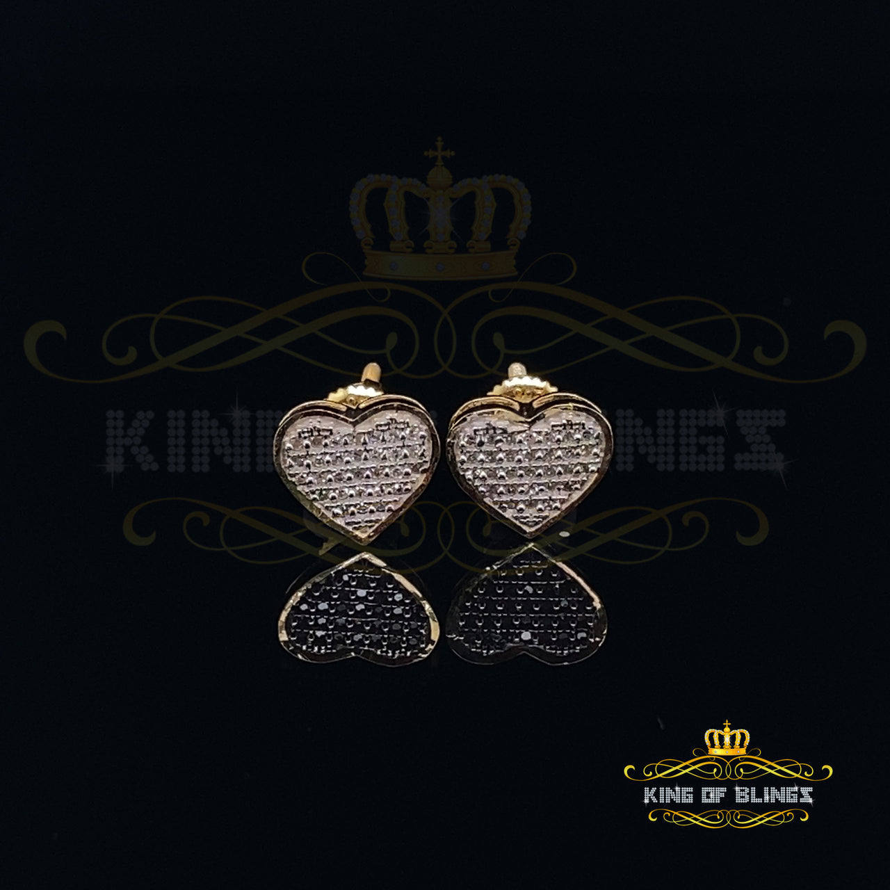 King of Blings-Aretes Para Hombre Heart 925 Yellow Silver 0.25ct Diamond Men & Women Earrings KING OF BLINGS