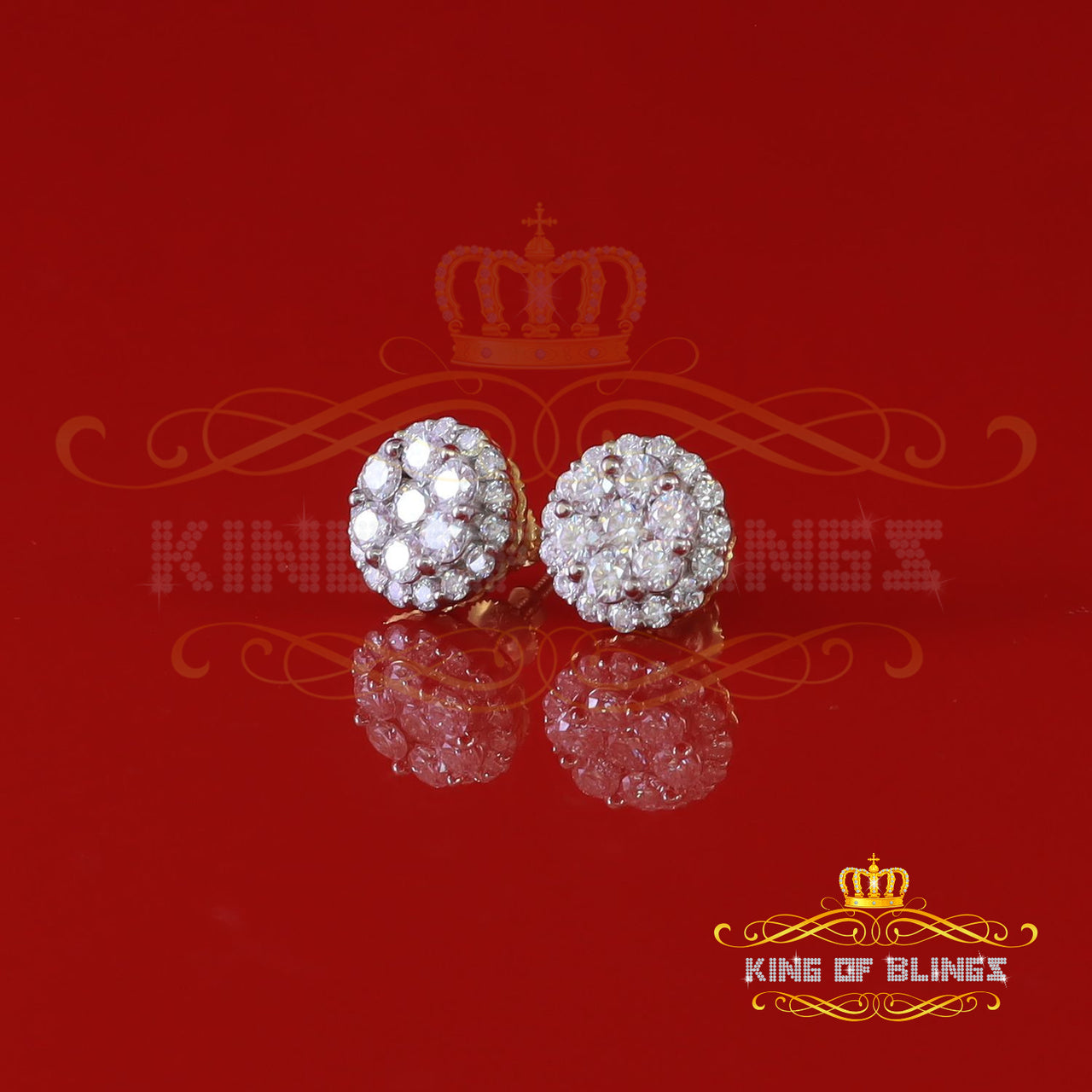 King Of Bling's Genuine 2.0ct Vvs 'D' Color Moissanite Cluster Earring 10k Real Yellow Gold