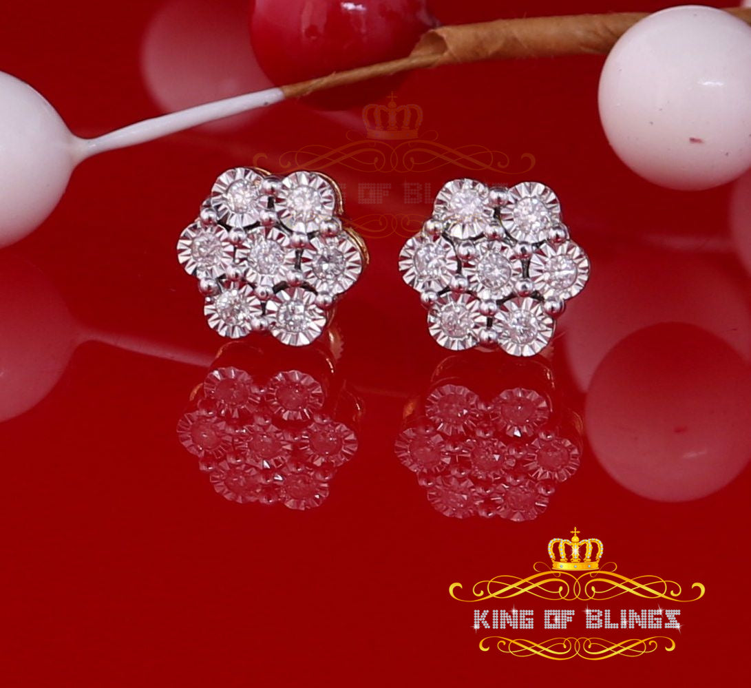 King of Blings-0.30ct Diamond 925 Sterling Silver Yellow Flower Earrings For Men's / Women's