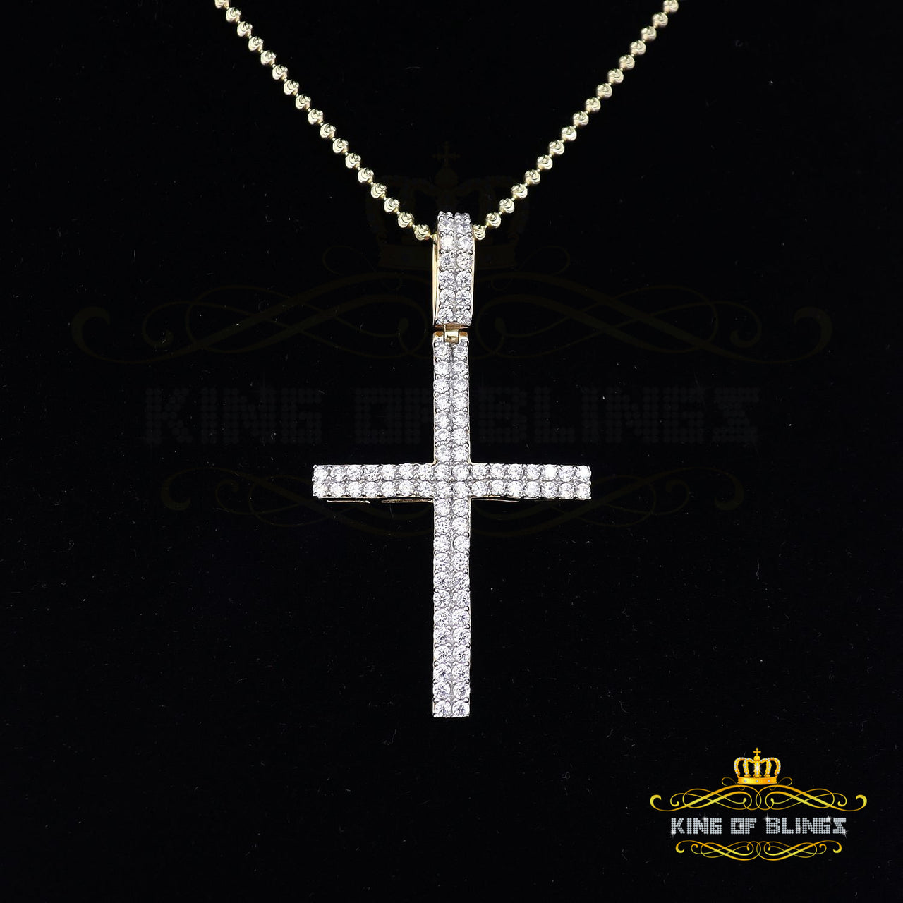 King of Bling's Yellow Sterling Silver CROSS Pendant with Cubic Zirconia Stone