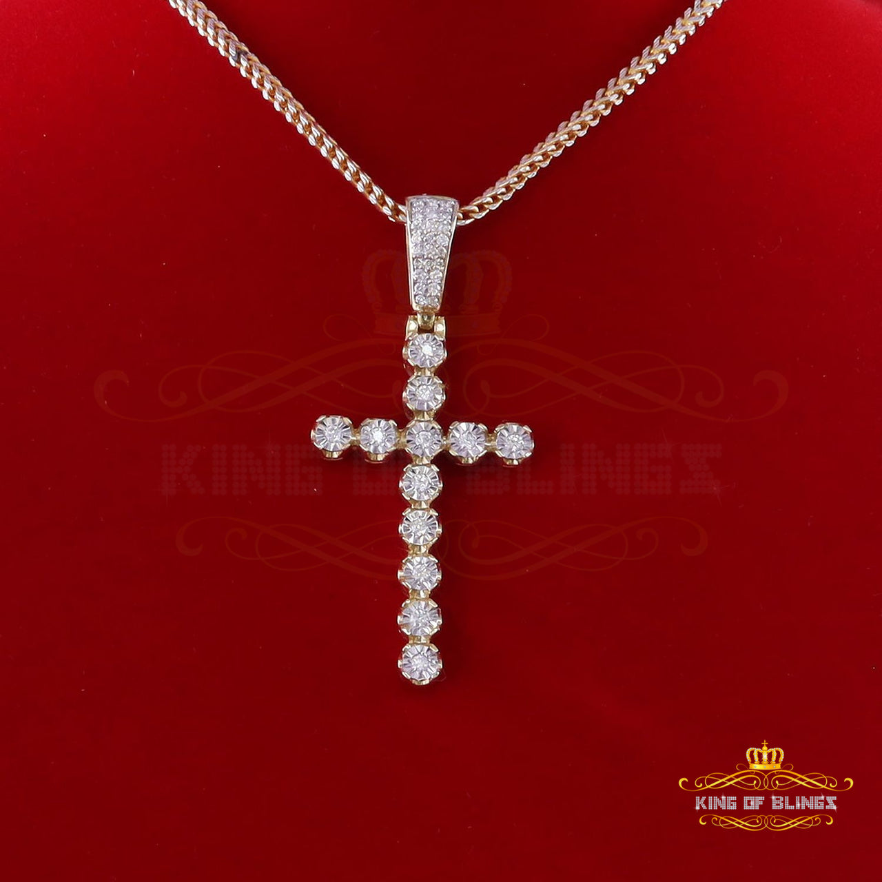 King Of Bling's Real 1.25ct Diamond Sterling Silver Cross Charm Necklace Yellow Pendant