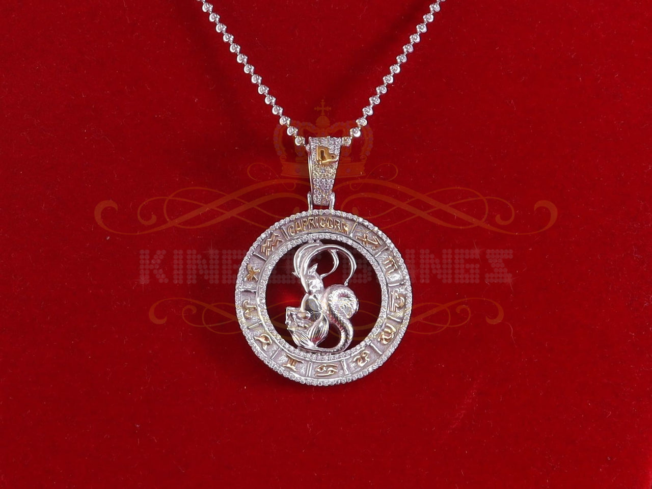 King Of Bling's Sterling White Silver CAPRICORN Pendant For Men & Women 1.77ct Cubic Zirconia