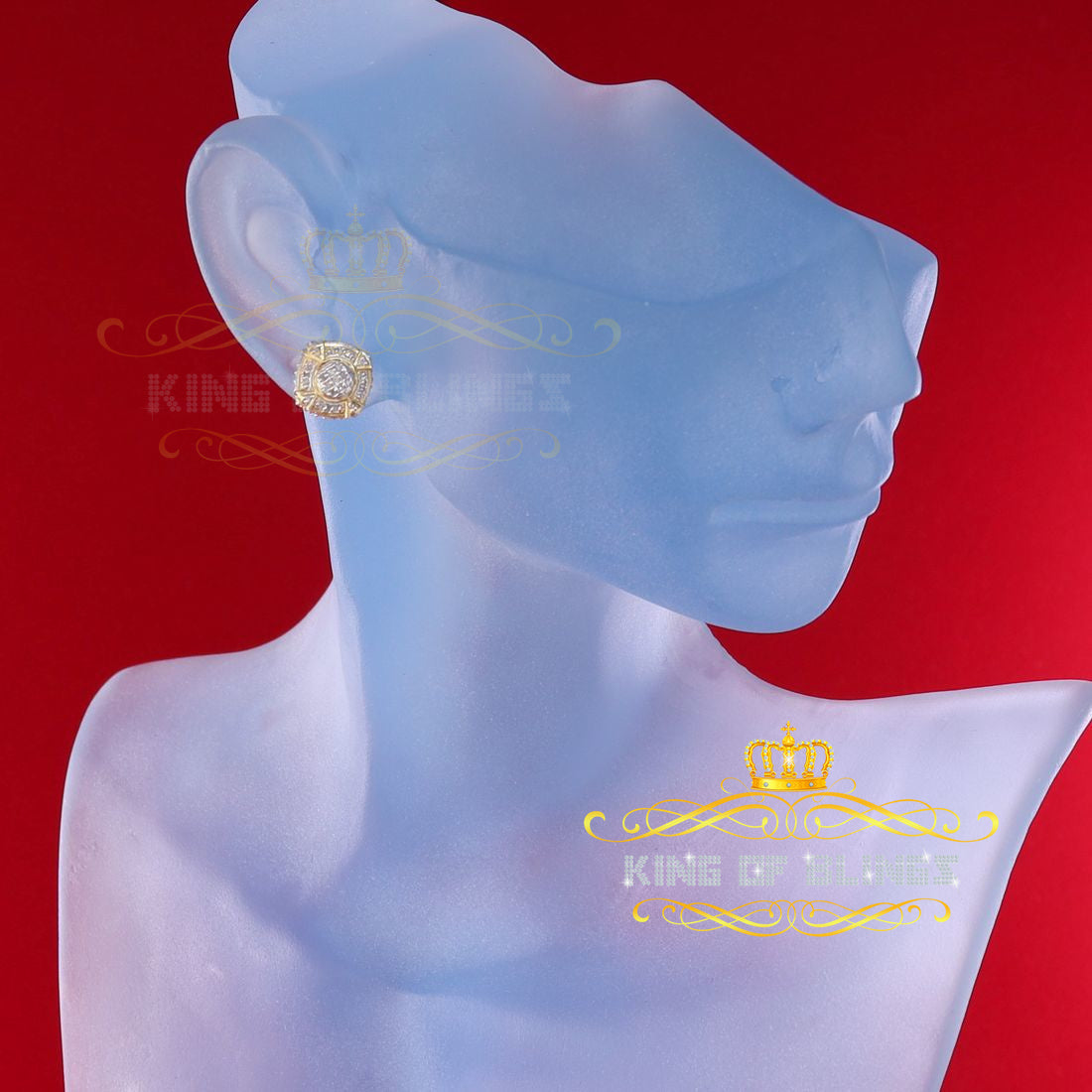 King of Bling's Aretes Para Hombre Silver 0.25ct Diamond For Ladies / Gent's Yellow Stud Earring KING OF BLINGS