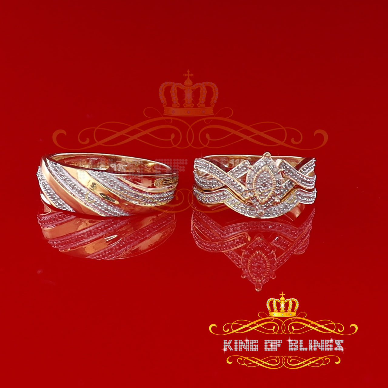 King Of Bling's 0.33CT Real Diamond Men's SZ 10 & Women's SZ 7 Trio Sterling Silver Yellow Ring KING OF BLINGS