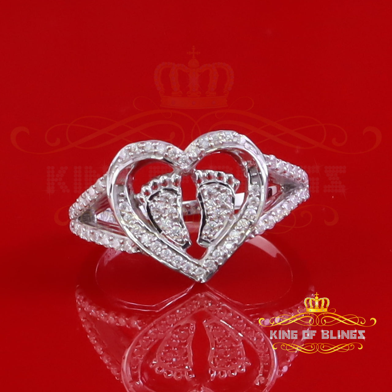 King of Bling's 925 Silver White Heart Child feet 1.00ct VVS D Moissanite Mom Rings Size 8 Women King of Blings