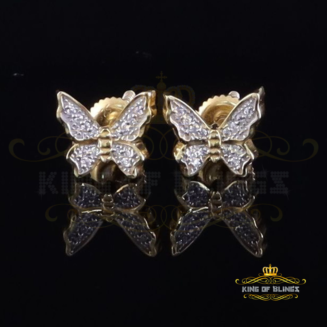 King of Bling's Women's 0.17ct Cubic Zirconia Butterfly Stud Earrings Yellow 925 Sterling Silver KING OF BLINGS