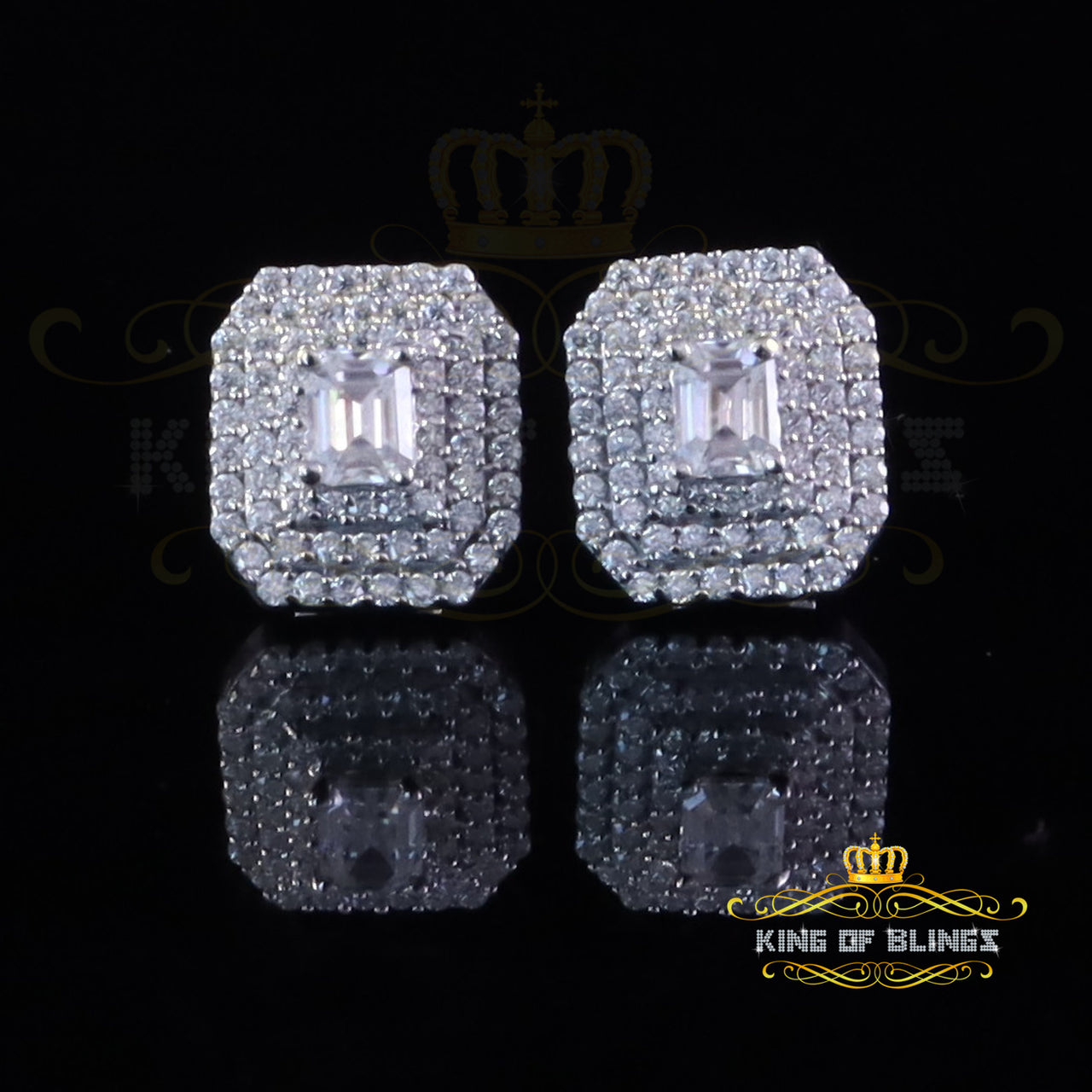 King of Bling's 1.10ct VVS 'D' Moissanite Men's/Womens 925 Silver White Octagonal Stud Earrings KING OF BLINGS