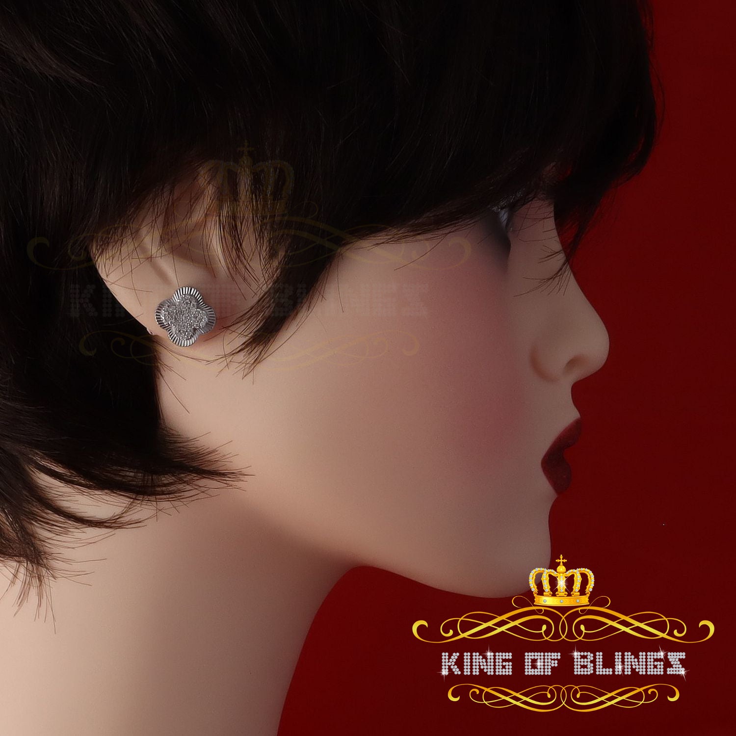 ピアス wing bling 14k post flo clover moissanite earrings 925 Sterling Silver Moissanite Small Flower Lucky Clover