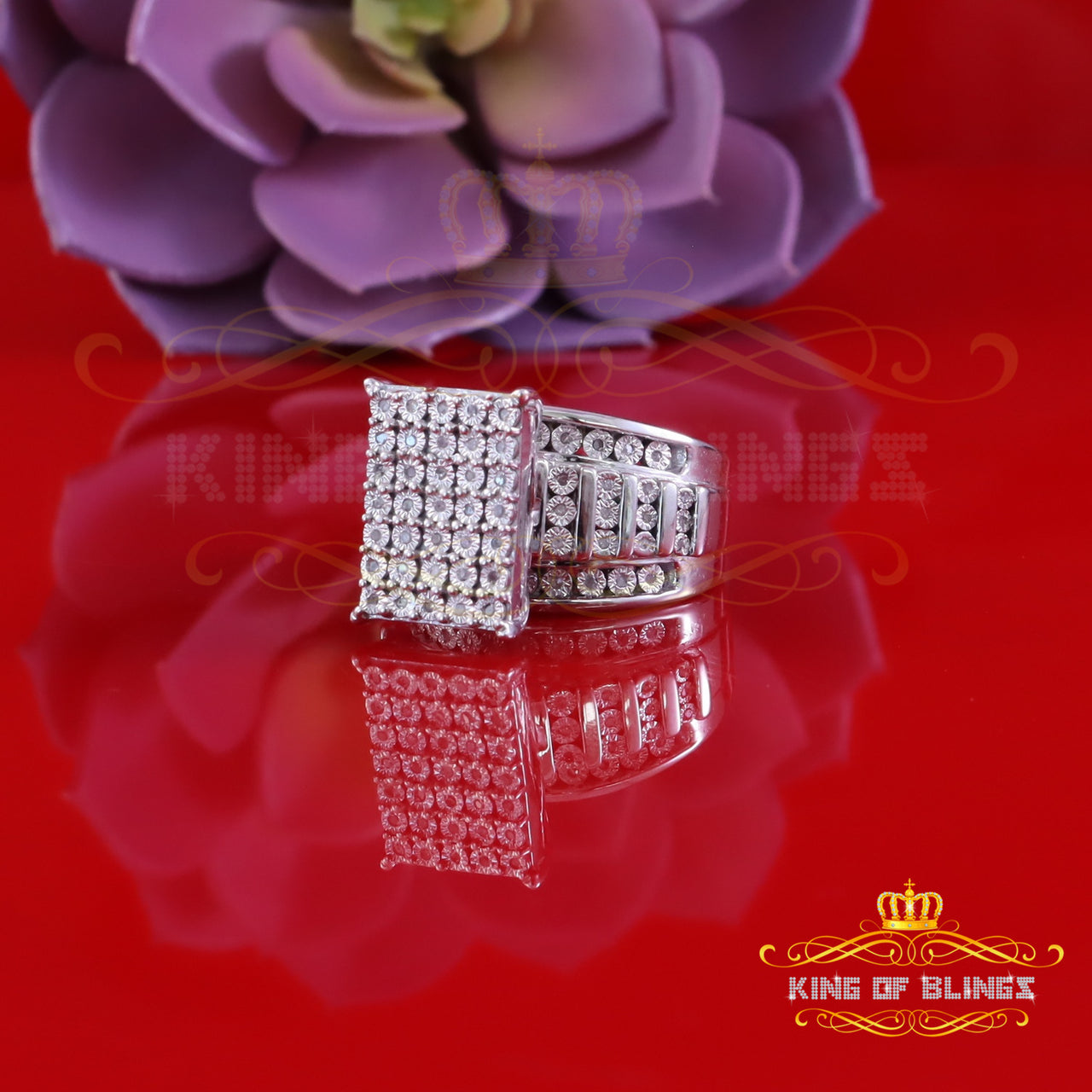 King Of Bling's White Cinderella Rectangle Real 0.25ct Diamond 925 Silver Womens Ring Size 7 KING OF BLINGS