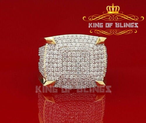 King Of Bling's Men's Yellow Silver 4.50ct Cubic Zirconia Square Adjustable Ring From SZ 8 to 10 KING OF BLINGS