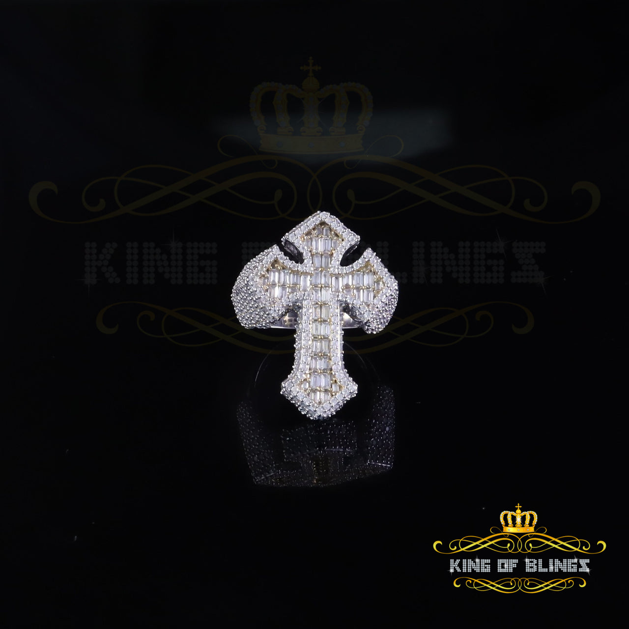 King of Bling's Men's Baguette 925 Sterling Silver 6ct VVS D Moissanite White Cross Rings SZ 10 King of Blings