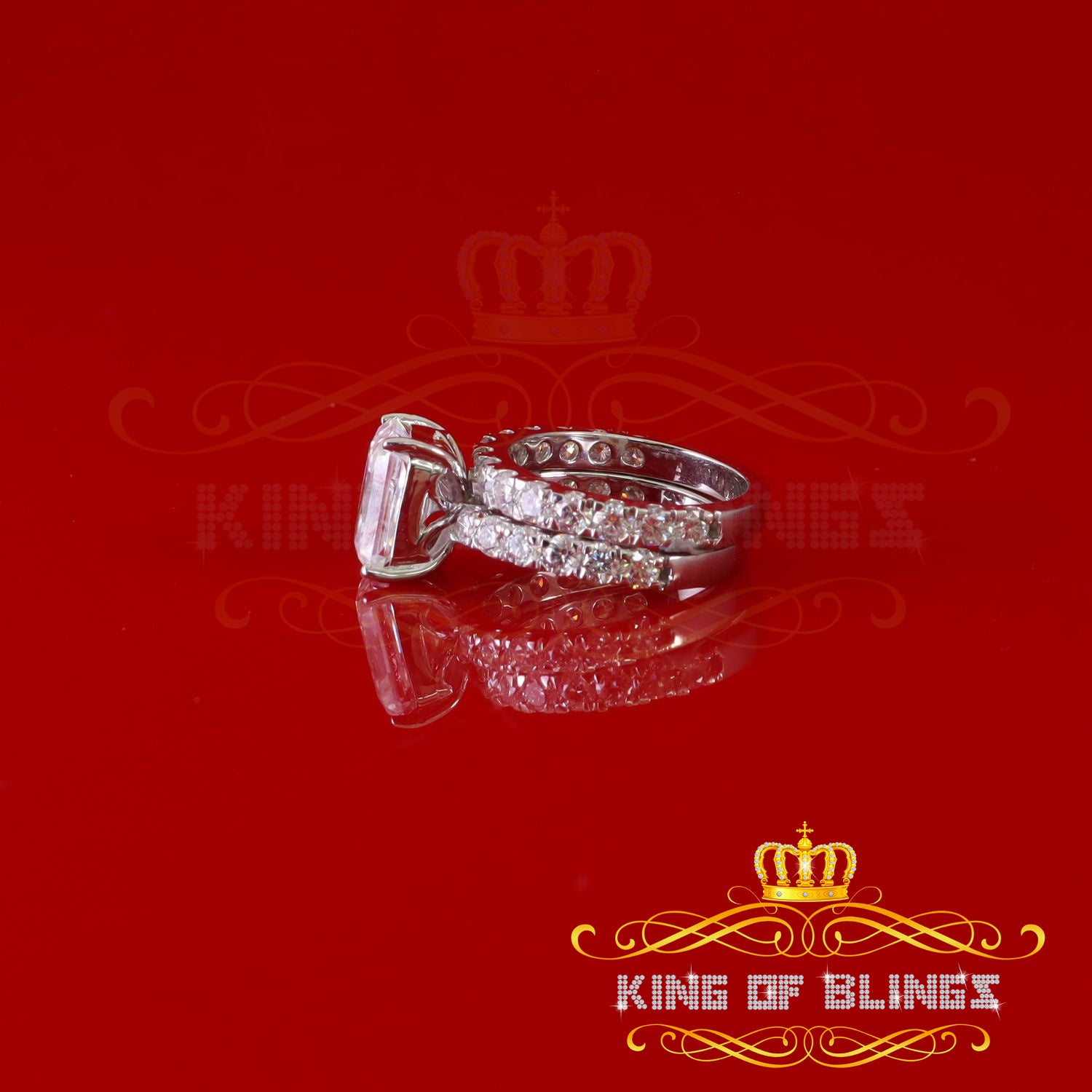 King of Bling's 925 Silver Mens/Women Bridal Rings Emerald Shape Size 8 White 7.00ct Moissanite KING OF BLINGS