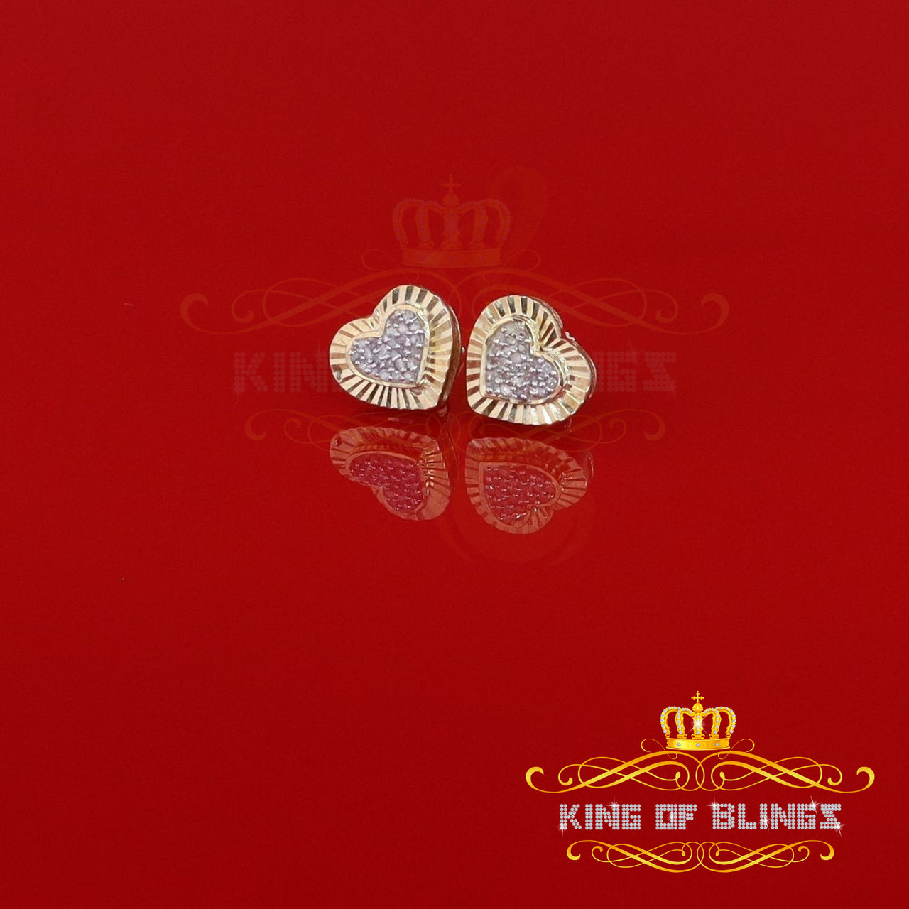 King of Blings-Aretes Para Hombre Heart 925 Yellow Silver 0.15ct Diamond Women's Stud Earring