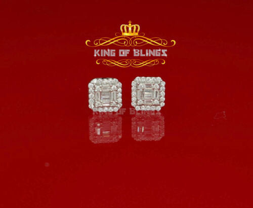 King of Blings- 925 Hip Hop White Sterling Silver 0.64ct Cubic Zirconia Women's Square Earrings KING OF BLINGS
