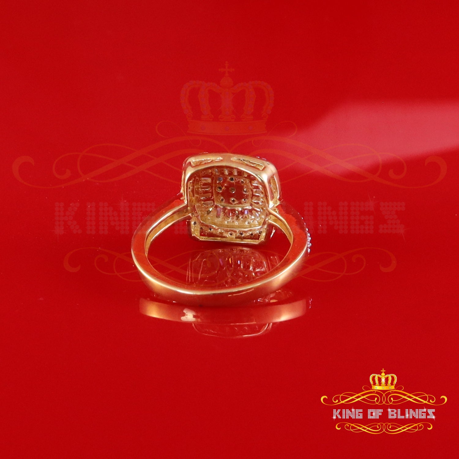 King of Bling's Womens 925 Sterling Yellow Silver 1.00ct VVS 'D' Moissanite Square Rings Size 7 King of Blings