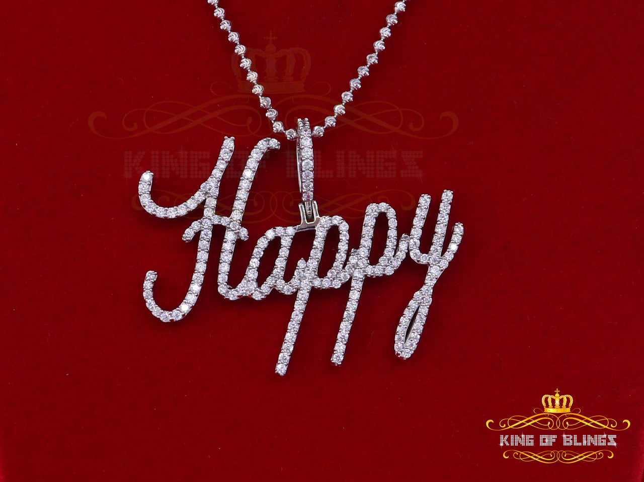 Create Your Own Custom Design in 925 Sterling Silver 2.00inch 'HAPPY' Pendant  Cubic Zirconia KING OF BLINGS