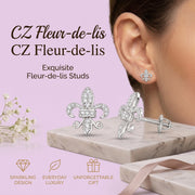 King of Bling's 925 White Silver Women's Fleur de Lis Screw Back 0.36ct Cubic Zirconia Earrings KING OF BLINGS