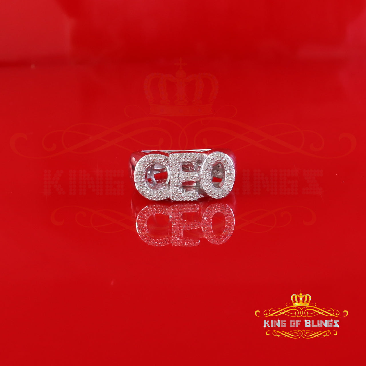 King Of Bling's 925 Sterling Silver White Metal with 0.40ct Real Diamond Men's "CEO" Ring SZ 8 King of Blings