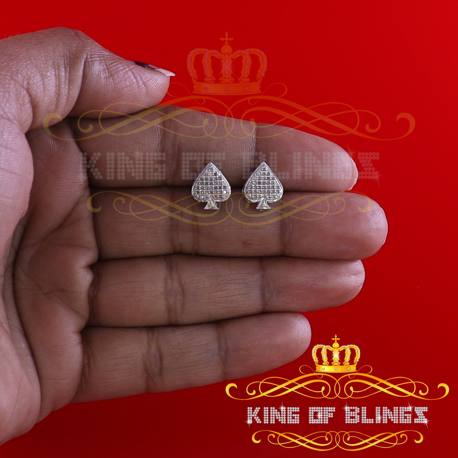King Of Bling's 925 Sterling Silver White 0.15ct Diamond For Women's / Men's Stud Heart Earring KING OF BLINGS
