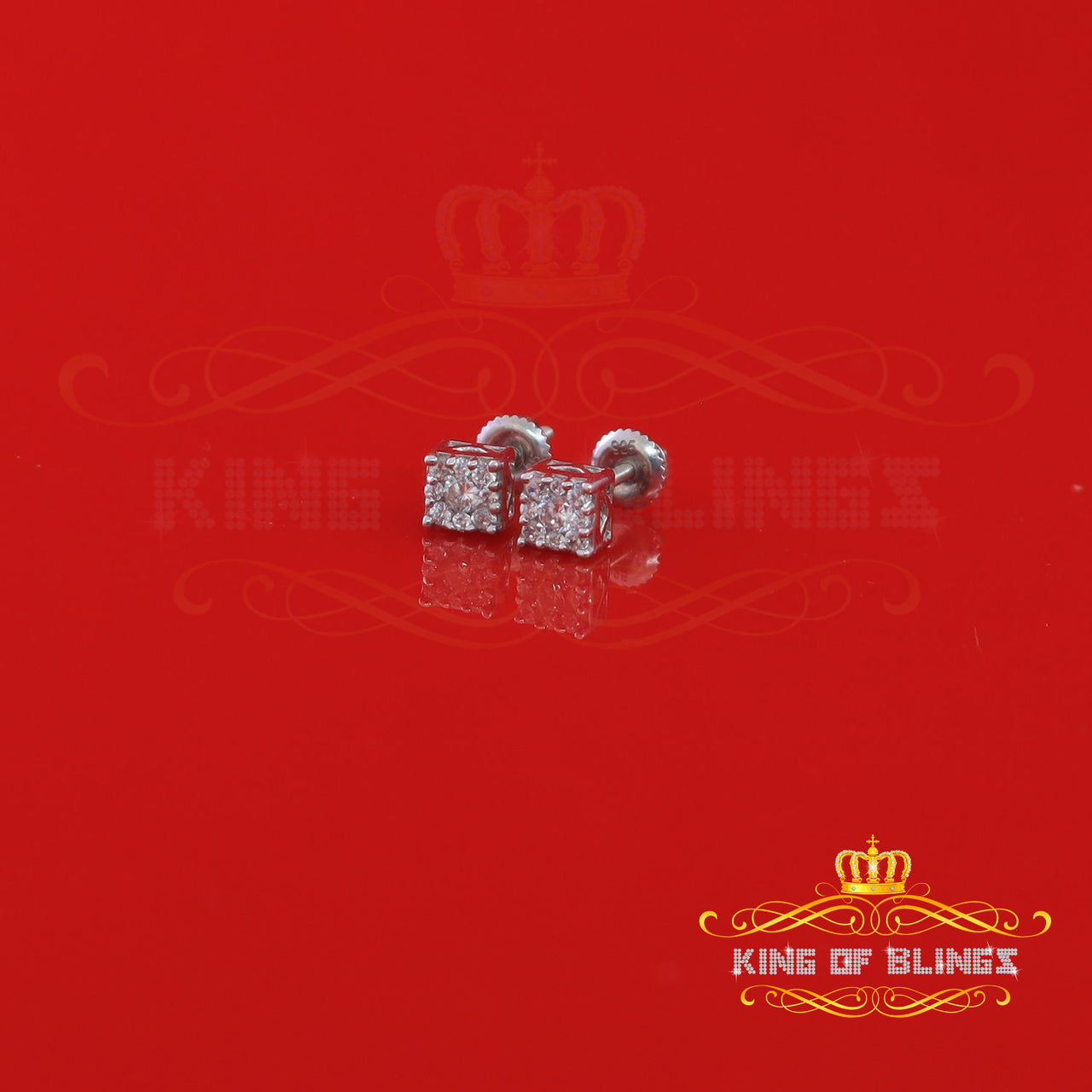 King of Bling's 0.34ct Cubic Zirconia 925 White Sterling Silver Women's Hip Hop Square Earrings