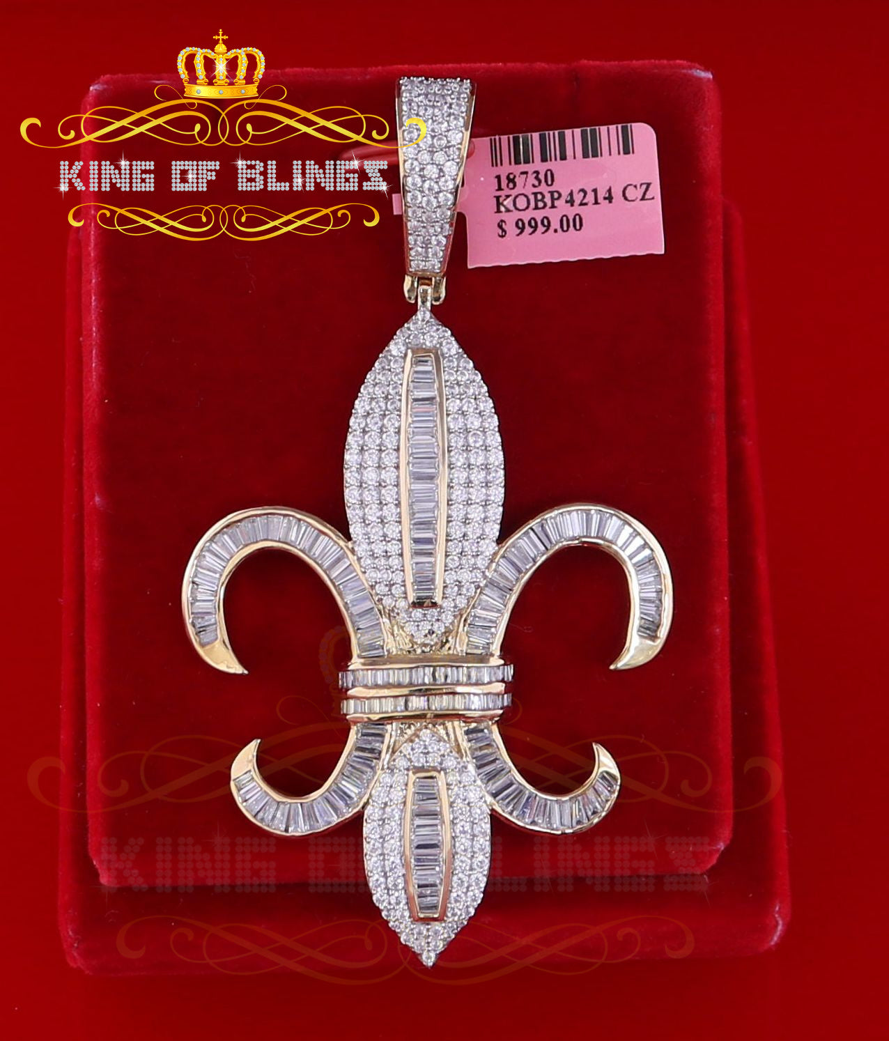 Promise Yellow Sterling Silver Fleur de Lis Pendant with 15.62ct Cubic Zirconia KING OF BLINGS