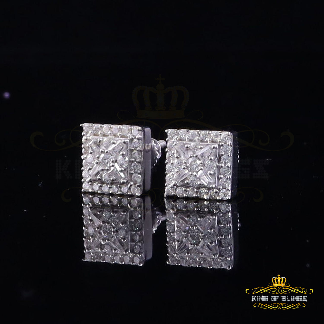 King of Bling's 0.75ct Square Earrings For Mens & Womens Moissanite 925 Sterling Silver White