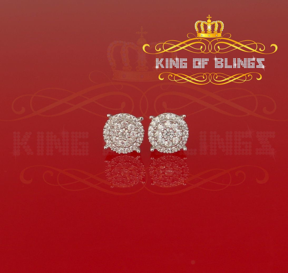 King of Blings- 1.96ct Cubic Zirconia Aretes Para Hombre 925 White Silver Women's Round Earring KING OF BLINGS
