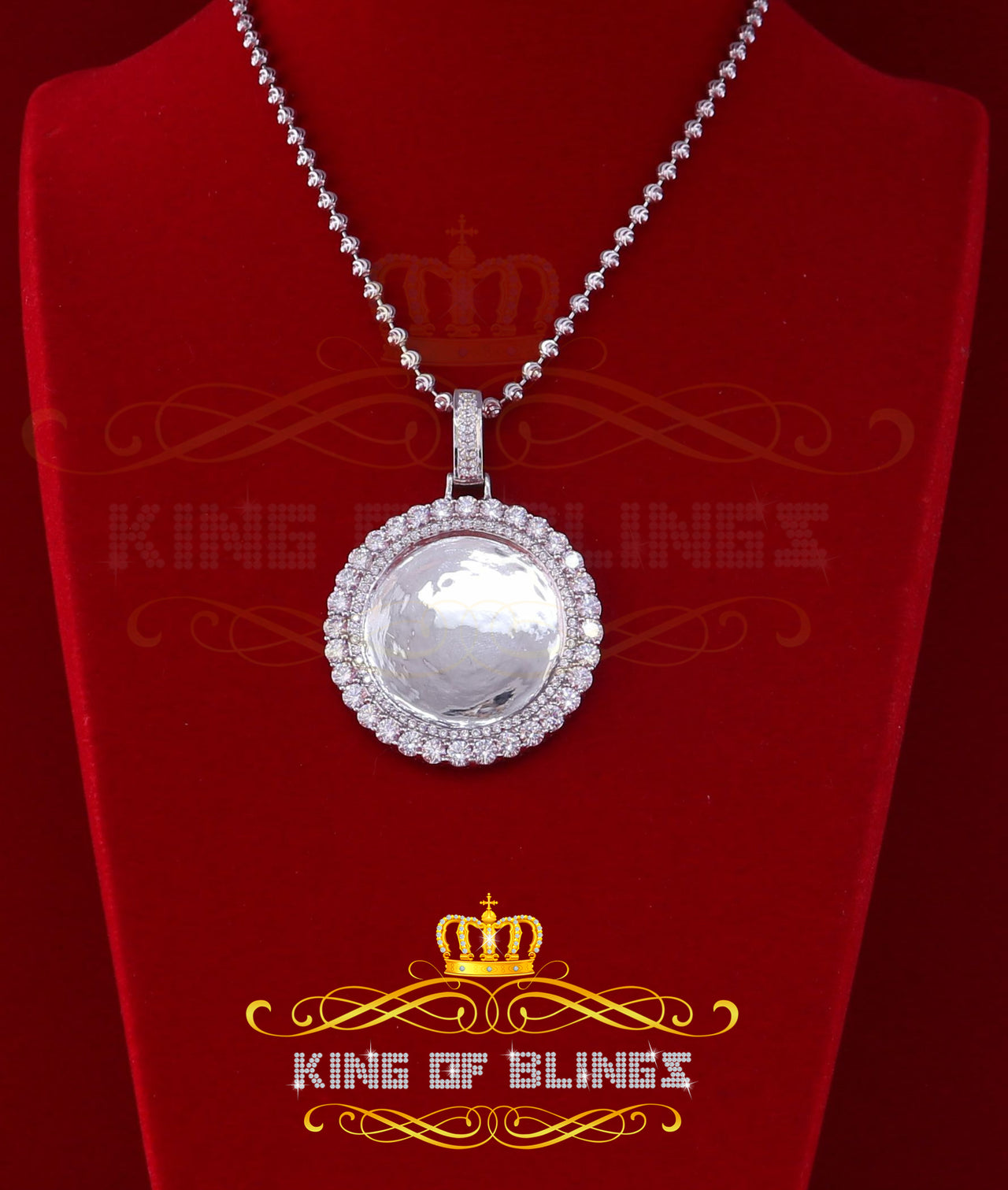 King of Bling's White Beautiful 925 Sterling Silver Pendant Round Shape 9.14ct Cubic Zirconia