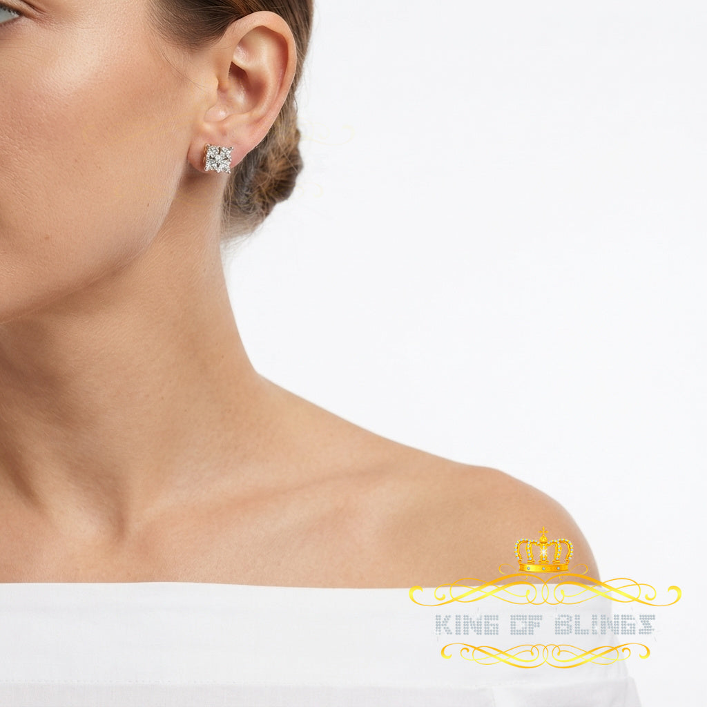 King Of Bling's 0.03ct Diamond Stud Earrings For Women Yellow 925 Sterling Silver Stud For Men KING OF BLINGS