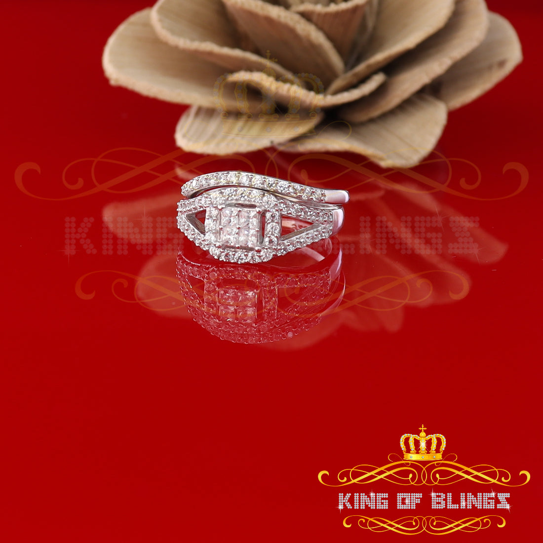 King Of Bling's925 Sterling White Silver Square Cubic Zirconia 1.50ct Fancy Womens Ring Size 7 KING OF BLINGS