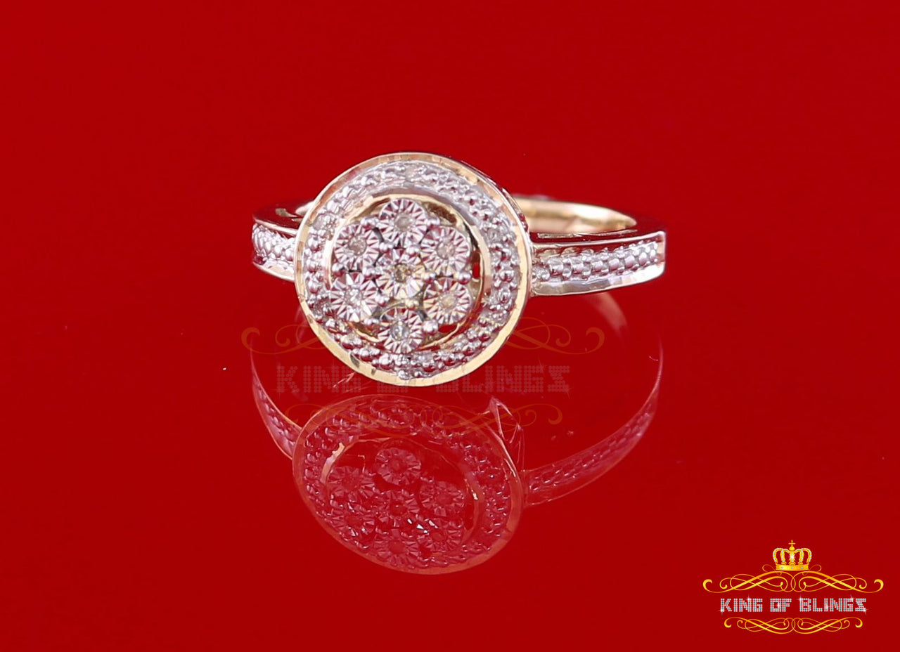 King Of Bling's 0.60CT Real Diamond Womens 925 Sterling Silver Yellow Ring Size 7 Round Shape